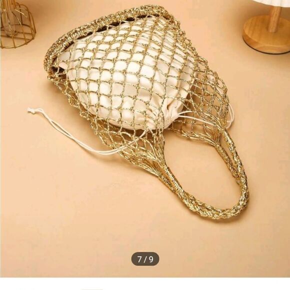 Elegant Gold Mesh Tote Bag - Picture 2 of 9